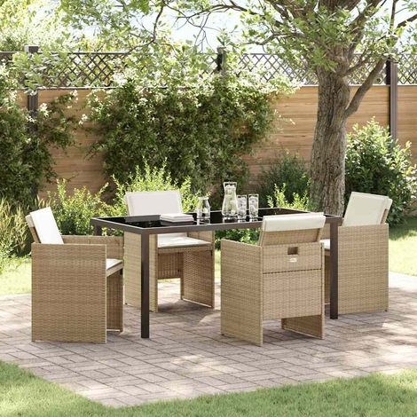 Set da Pranzo per Giardino con cuscino 5 pcs Beige polyrattan vidaXL (1/5)