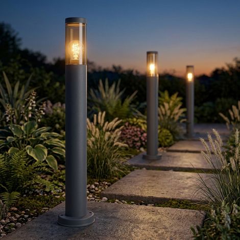 Lampadaire éclairage extérieur lampadaire fumée anthracite extérieur lampadaire de jardin, plastique inox, 1x E27, DxH 7,6x80 cm, lot de 3 (1/5)