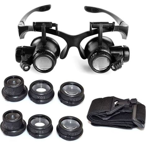 Vente chaude-Loupe Serre Tête Loupe Frontale Lunettes grossissantes Allumage LED Grossissements de 10x, 15x, 20x et 25x,de (1/4)