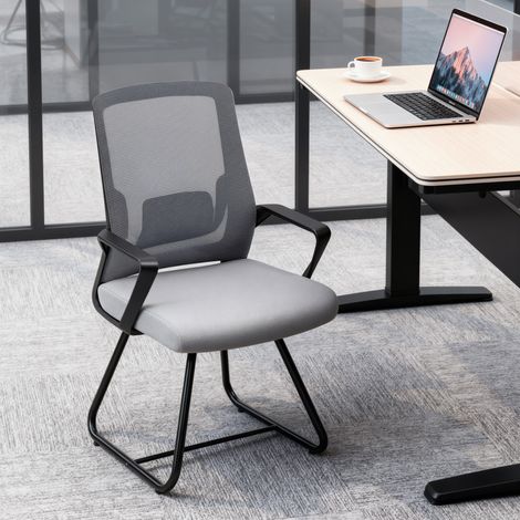 Chaise de bureau en tissu mesh transparent sans roulettes pour salle d'attente et salle de conférence, gris foncé (1/5)