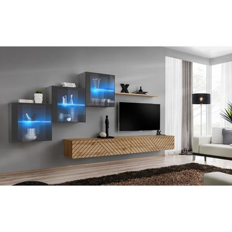 Ensemble de 6 meubles muraux "Switch XX" pour TV en bois - Beige et Gris - L 330 x H 150 x P 40 cm - Livraison gratuite
