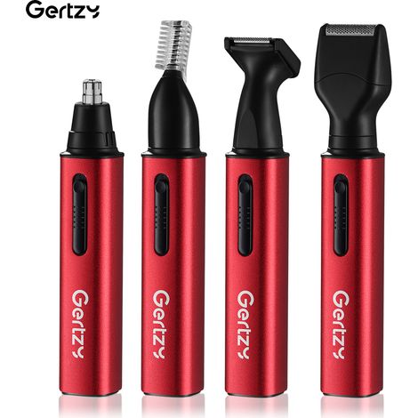 (Rouge) Tondeuse à poils de nez et d'oreilles rechargeable par USB avec 4 têtes de lame remplaçables (1/5)