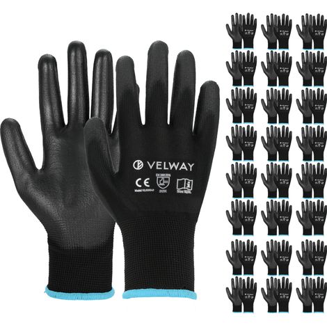 Velway Gants de Travail PU Noirs 24 Paires Taille 10 (1/5)
