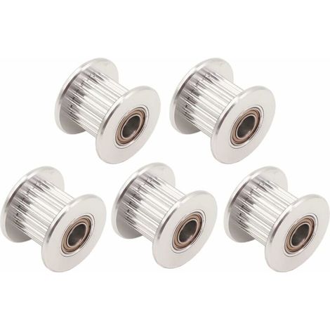DEESSE SHOP - 2 GT GT2 Courroie Poulie de renvoi en aluminium 20 dents Dent 3 mm Alésage 5 mm pour imprimante 3d Courroie de distribution 6 mm 10 mm de largeur (lot de 5 pièces) (10 mm - 20T - Alésage (1/5)