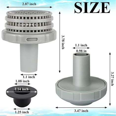 Pool Water Jet Connector Kits with 1.25" Pool Outlet Filter, Inlet Nozzle and Pool Cap, Replacement Part for Above Ground Pools (1/3)