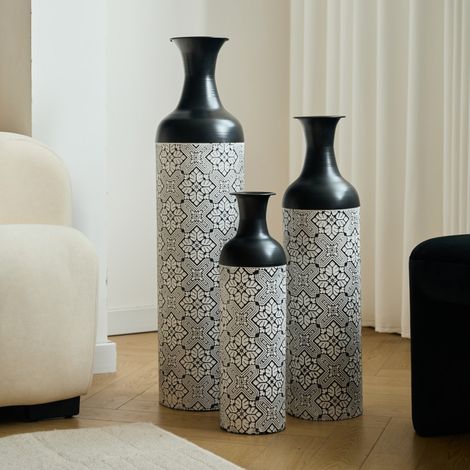 Vase décoratif métal-motif géométrique-set 3 hauteurs 50,01/65,99/83,01 cm-jardin d’hiver salon bureau-14x10,01x50,01cm (1/5)