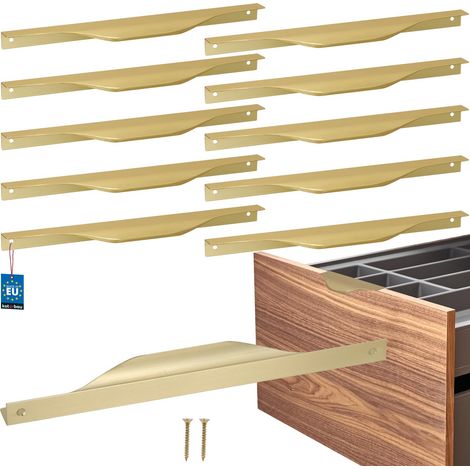 KOTARBAU® Modern Edge Möbelgriffe, Aluminium, Mattgold, 256/276 mm, 10er-Set