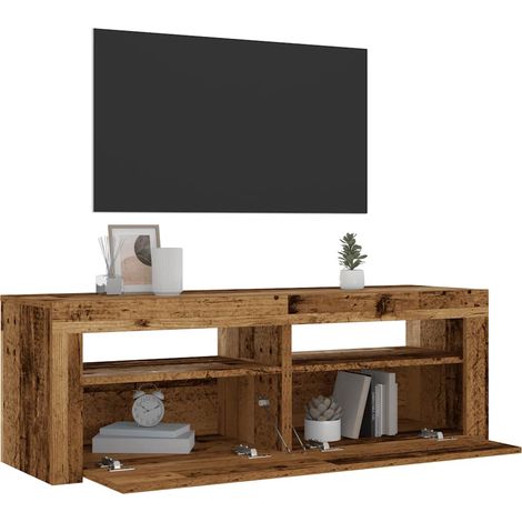 Nachttische 2 Stk. mit LEDs Altholz-Optik 60x35x40 cm