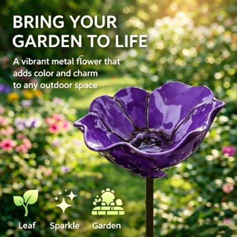 Abreuvoir Métal pour Abeilles et Oiseaux – Station 60 cm avec Bain d’Oiseaux – Décoration Extérieure – Violet (1/5)