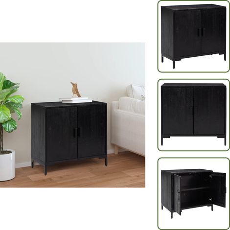 Credenza con ante - vidaXL Credenza Nera 75x35x70 cm in Legno Massello di Pino - Credenza con scomparti