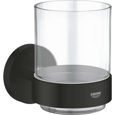 Grohe QuickFix Start - Zahnputzbecher, mit Halter, Glas/schwarz matt 411942430