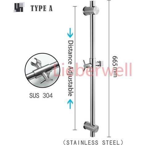 SUS304 Stainless Steel Shower Slide Bar with Adjustable Handheld Shower Holder, Brushed Finish, Round and Square Design (1/5)