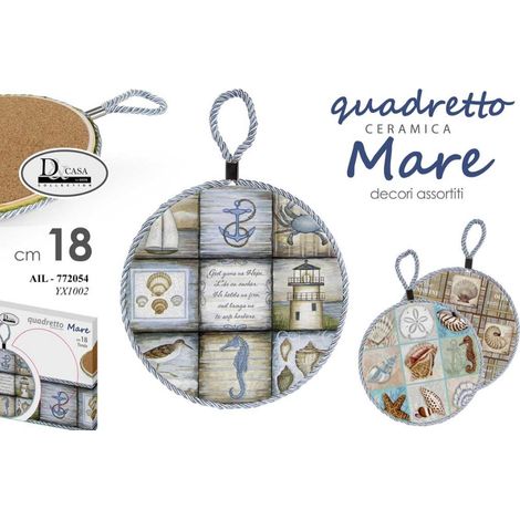 Sottopentola quadretto da appendere tondo in Ceramica decoro mare 18 cm 3 Decori (1/2)