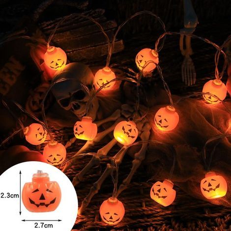 Guirlande lumineuse LED citrouille, 3 mètres, 20 lumières, télécommande, porte-piles, éclairage d'ambiance festif pour les fêtes/Halloween, étanche pour une utilisation en extérieur (piles non incluse (1/3)
