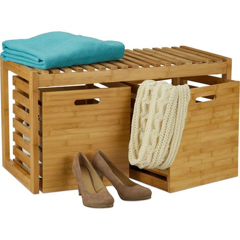 Relaxdays Banco Zapatero con 2 Cajas para Recibidor, Pasillo y Baño, Madera de Bambú, Marrón, 44,5 x 80 x 40 cm (1/5)