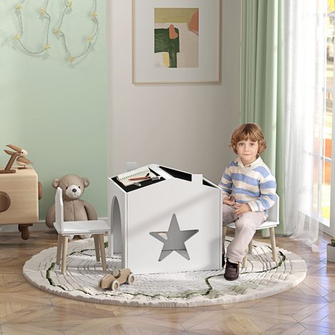 Ensemble 1 table et 2 chaise 3 pièces pour enfants. plateau de tableau noir. MDF et pieds en pin. pour 3-8 ans. blanc (1/5)