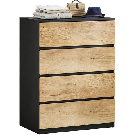 Rangement Facile du Quotidien Commode Chiffonnier 4 Tiroirs Noir et Chêne pour Chambre Salon et Couloir (1/5)