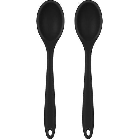 ensemble De 2 Cuillres De Cuisson En Silicone (noires), Cuillre Remuer Rsistante La Chaleur, Cuillre Remuer Long Manche, Cuillre Remuer Wok (1/5)
