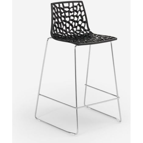 Grand Soleil – Tabouret de bar noir anthracite 64cm – Surface brillante en polycarbonate – Pieds en acier – Conception pour établissements publics (1/5)