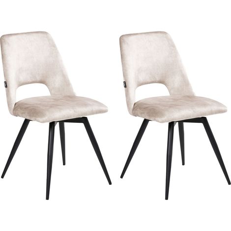 Set di 2 sedie da pranzo moderne in velluto con gambe in ferro verniciato a polvere girevoli a 180° beige chiaro Hallett