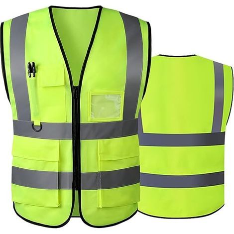 Gilet de sécurité réfléchissant haute visibilité avec poches zippées sur le devant - Conforme aux normes ANSI/ISEA(Taille: L) (1/5)