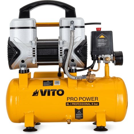Compresseur d'Air Silencieux 8L Sans Huile 8 bar 1,5 CV / 1,1 kW Gonfleur Electrique Portatif Voiture VITO (1/5)