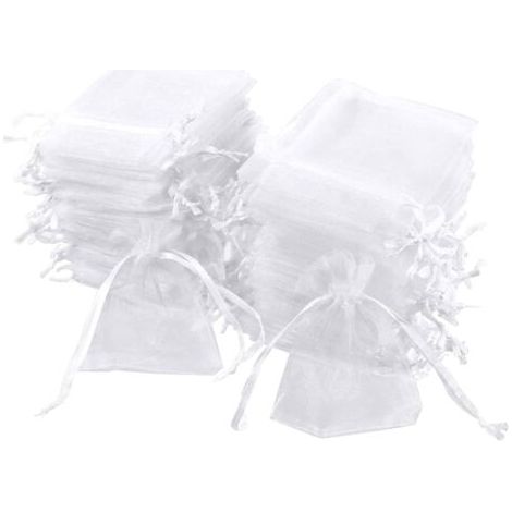 Lot de 100 sachets blanc, 7 x 9 cm, pochette cadeau en organza, pochette à bijoux, sachets de lavande, faveur de mariage (1/5)