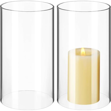 Lot de 2 cylindres en Verre pour Bougies, photophores, bougeoirs, Coupe-Vent, pour Bougie Chauffe-Plat, décoration de Table de Mariage, 8 x 15 cm (1/5)