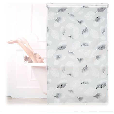 Persiana enrollable de hojas grises impermeable para baño