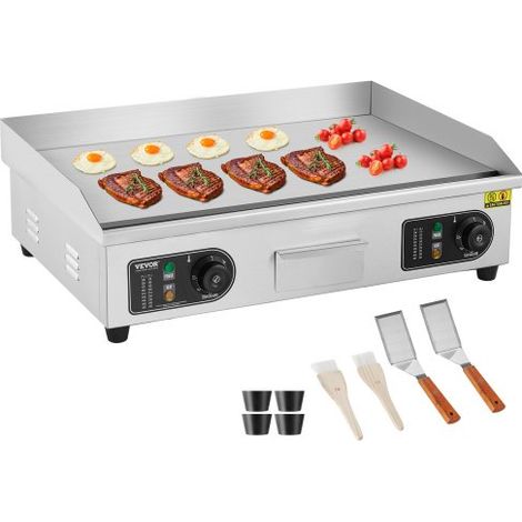 Plancha Électrique 4000 W, Plaque à Snacker Commerciale Plate, Plaque de Cuisson en Fer et Inox, Température Réglable 50-300 °C, 2 Spatules et 2 Pinceaux, pour Barbecue Restaurant Snack-Bar (1/4)