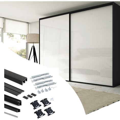 Emuca Set aus Hardware set für Placard 74 2-Schiebe-Kleiderschrank mit sanftem Schliessen, Griff-Modell Sharp, Stärke 16mm, ohne Paneele, Schwarz lackiert (1/5)