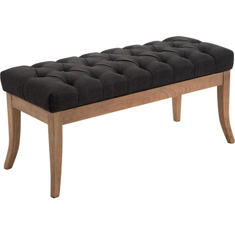 Banco de diseño Chesterfield de 100 cm con costuras decorativas en tela gris oscuro y base de madera clara 100003691 (1/3)