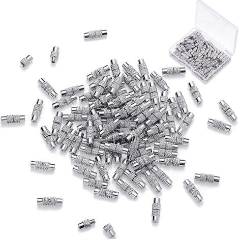 100pcs Fermoirs en Laiton À Visser pour Bracelet et Collier, Barrel Vis Fermoirs Parfait pour la Confection de Bijoux(12 x 4 mm)(Argent)