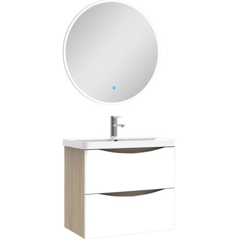 Aica Ensemble meuble simple vasque 60cm avec Miroir Rond Lumineux (1/5)