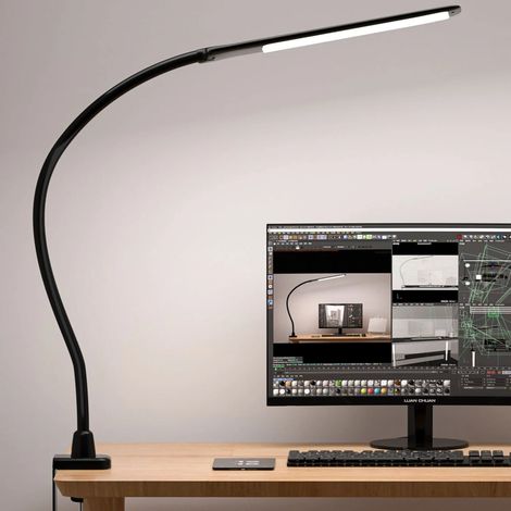 Lampe de Bureau LED, Lampe de Table Architecte à Commande Tactile, 3 Modes de Couleur &Gradation en Continu, Protection des Yeux, Lampe à Pince 10W, Fonction Mémoire,Noir (1/5)