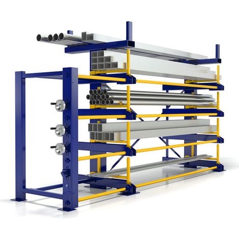 RR Industrietechnik Roll-Aus-Regal einseitg Typ RRA-E25 1x4 Lagerebenen plus Dachablage 1500kg Traglast pro Arm
