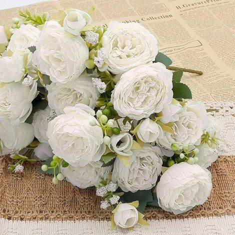 2 Pièces Pivoines Artificielles, Faux Bouquet de Fleurs Artificielles, Décoration pour Mariage, Pivoines Artificielles pour Aménagement Intérieur et Extérieur (1/5)