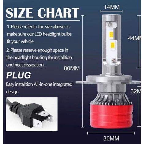 2pcs Ampoules H4 Voiture LED 6000K 14000LM Phare Feux De Route Feux de Croisement (1/5)