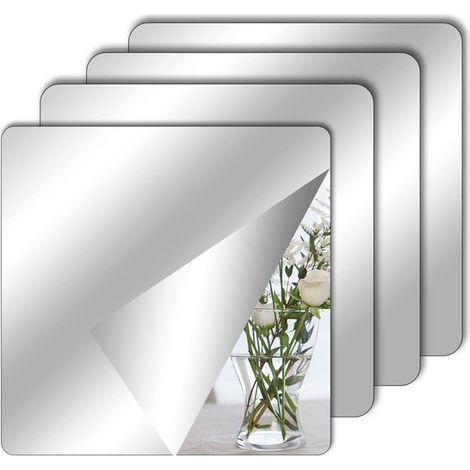 Lot de 4 miroirs autocollants - Miroirs à coller - 20 x 20 cm - Miroirs acryliques autocollants - Incassables - Stickers muraux - Miroir mural - Miroir sur pied - Pour la maison, la salle de bain ou l (1/5)