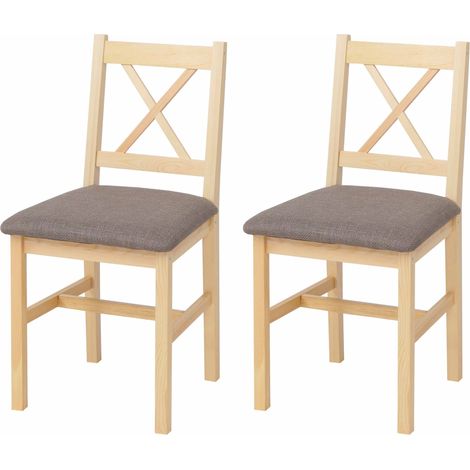 [NUNCA USADO] Juego de 2 sillas de comedor HHG-601, silla con respaldo, silla de cocina, silla de madera maciza, tela, estilo rústico, natural, tapizado gris