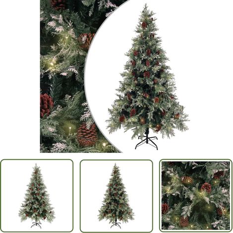 Sapin de Noël pré-éclairé pommes de pin vert blanc 195cm PVC PE (1/5)