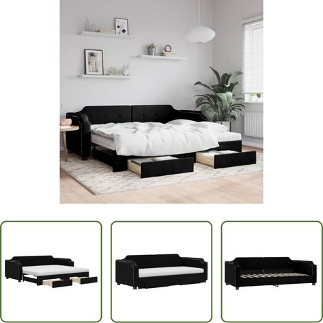 vidaXL Doppelbett - Tagesbett Ausziehbar mit Schubladen Schwarz 100x200 cm Stoff (1/5)