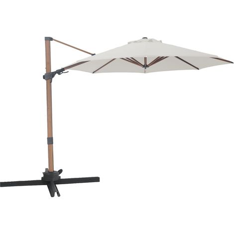 Axi Solis Parasol Déporté Rond Ø 300 Cm, Aspect Bois/Beige  Pour Le Jardin / Terrasse Avec Armature Thermolaquée  Pied En Croix Et Housse De Protection Inclus  Inclinable Et Pivotant À 360°