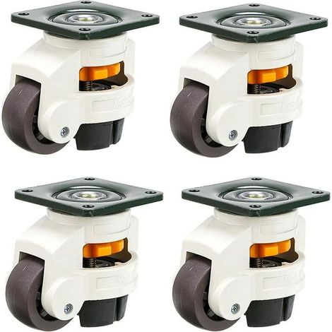 4Pcs Roulettes pour meubles, roue pivotante, roulettes de nivellement rétractable 60F, en alliage nylon et en aluminium, capacité de chargement 250 kg par roulette