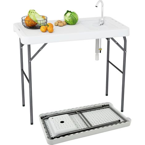 COSTWAY Tavolo da Campeggio Portatile, Tavolo Pieghevole con Lavello, Rubinetto Girevole a 360° e Tubo di Scarico, Portata 150 kg, 108 x 58 x 93 cm (1/5)