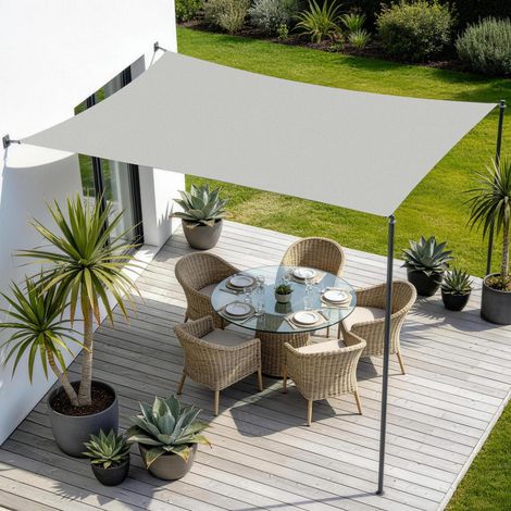 Voile d'ombrage imperméable - Protection solaire - Pour terrasse - Coupe-vent - En tissu Oxford 420D - Avec revêtement solaire (1/5)