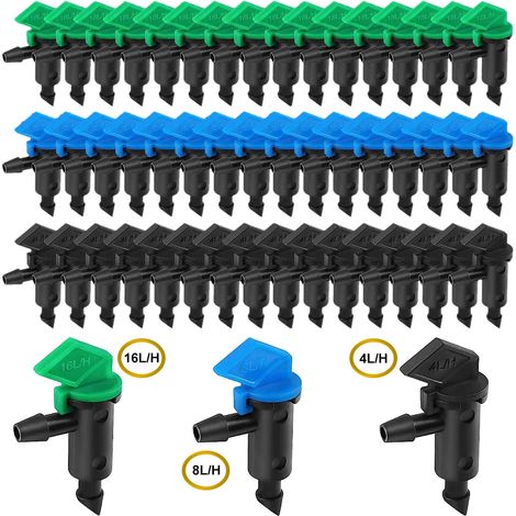 (Vert 20 pièces) 20 goutteurs d'irrigation goutte à goutte pour jardin, drapeaux, goutteurs pour arbres et arbustes, bleu et noir (1/4)