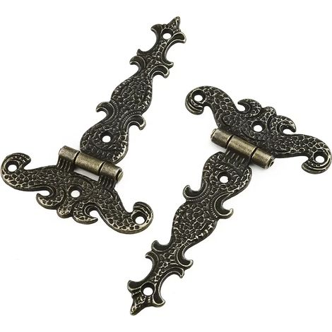 Charnières décoratives en alliage de zinc bronze rétro (lot de 2) pour bureau à domicile, style antique, antirouille, idéales pour les boîtes en bois. (1/5)