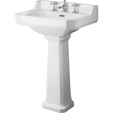 Hudson Reed Richmond Basin and Comfort Height Full Pedestal 560mm Wide - 3 Tap Hole (1/2)
