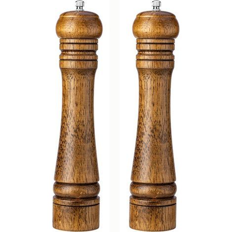 Lot de 2 moulins à poivre en bois naturel, réglables et réutilisables, cuisine – format 10 pouces (1/5)
